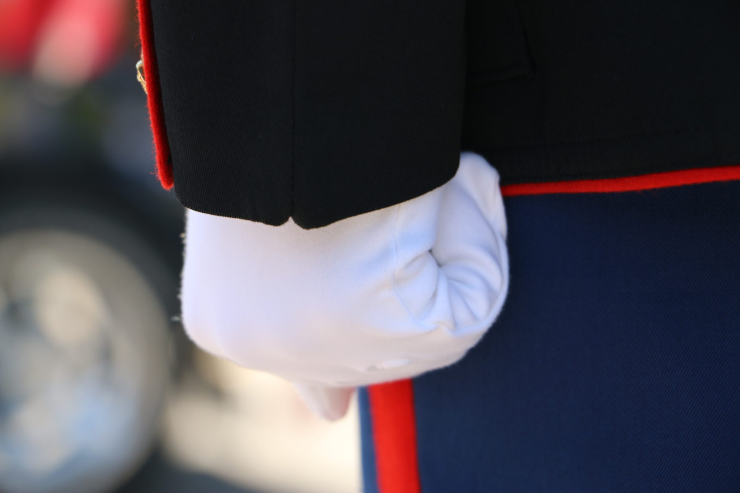 Detail of person in uniform with white glove